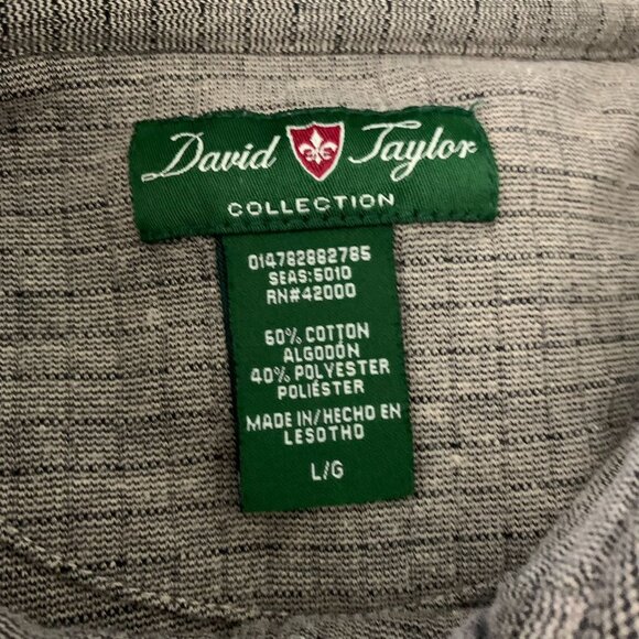 David Taylor Short Sleeve Polo Shirt L Black Tan Check Two Button Collar Golf - Picture 6 of 6